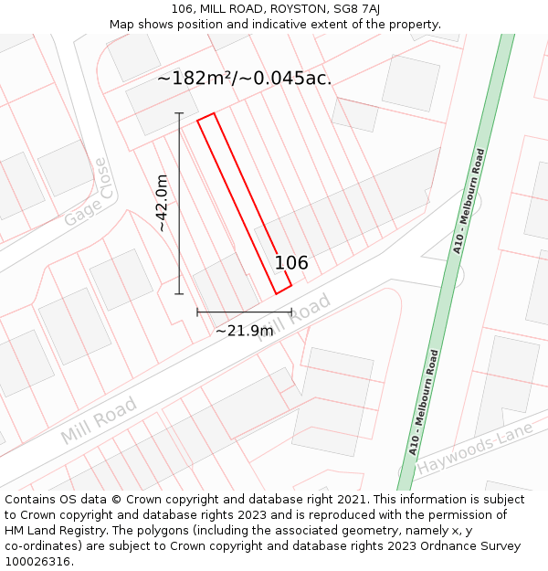 106, MILL ROAD, ROYSTON, SG8 7AJ: Plot and title map