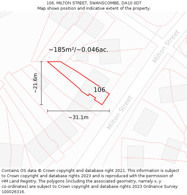 106, MILTON STREET, SWANSCOMBE, DA10 0DT: Plot and title map