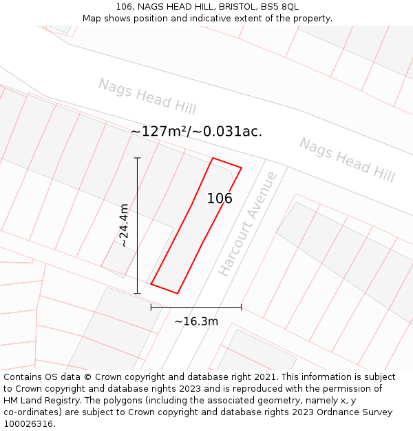 106, NAGS HEAD HILL, BRISTOL, BS5 8QL: Plot and title map