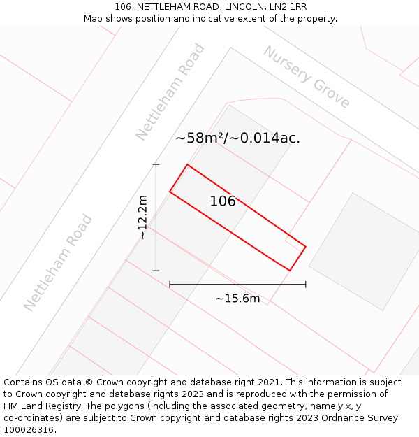 106, NETTLEHAM ROAD, LINCOLN, LN2 1RR: Plot and title map