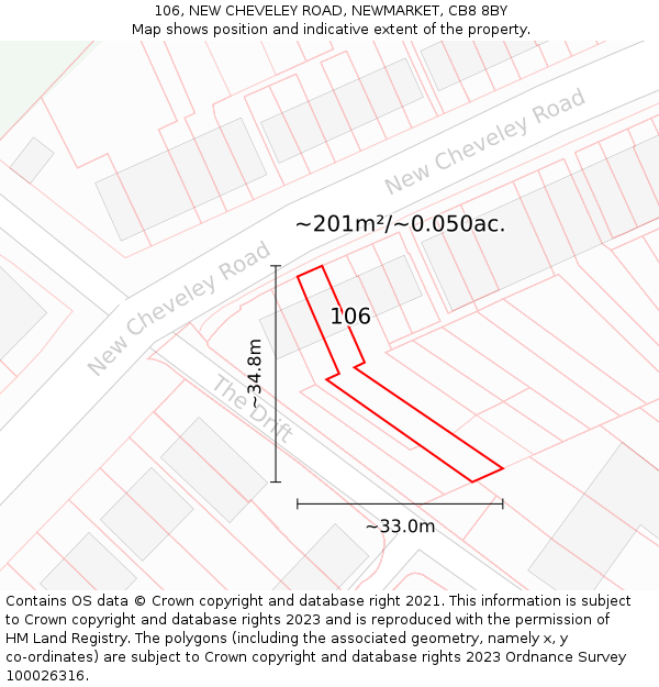 106, NEW CHEVELEY ROAD, NEWMARKET, CB8 8BY: Plot and title map
