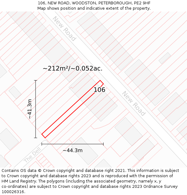 106, NEW ROAD, WOODSTON, PETERBOROUGH, PE2 9HF: Plot and title map