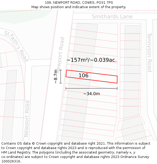 106, NEWPORT ROAD, COWES, PO31 7PS: Plot and title map