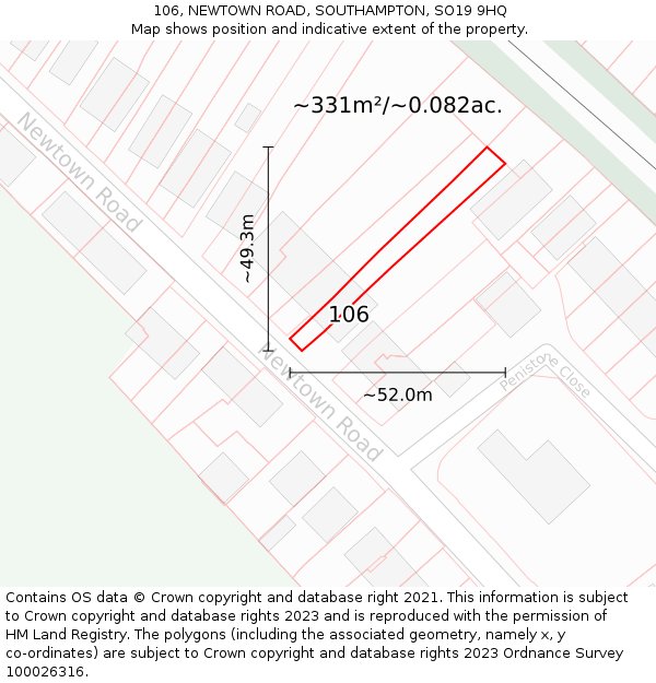 106, NEWTOWN ROAD, SOUTHAMPTON, SO19 9HQ: Plot and title map
