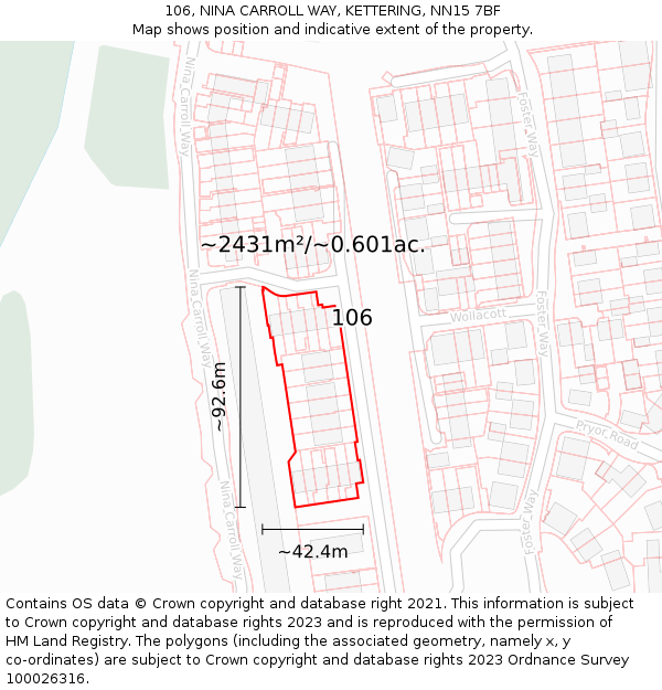 106, NINA CARROLL WAY, KETTERING, NN15 7BF: Plot and title map