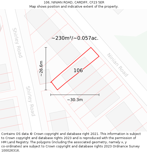106, NINIAN ROAD, CARDIFF, CF23 5ER: Plot and title map