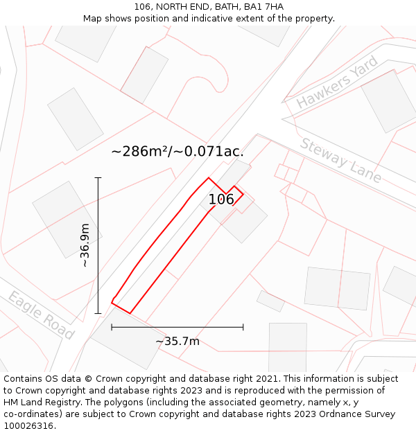 106, NORTH END, BATH, BA1 7HA: Plot and title map