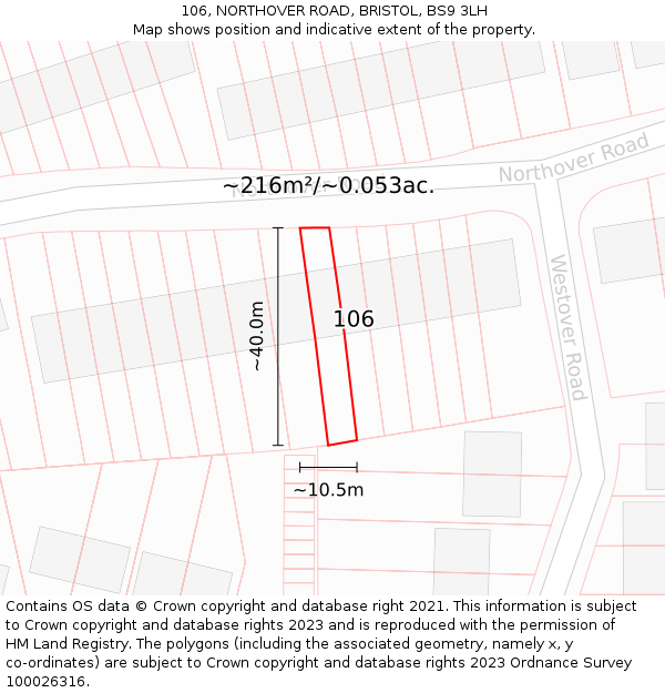 106, NORTHOVER ROAD, BRISTOL, BS9 3LH: Plot and title map