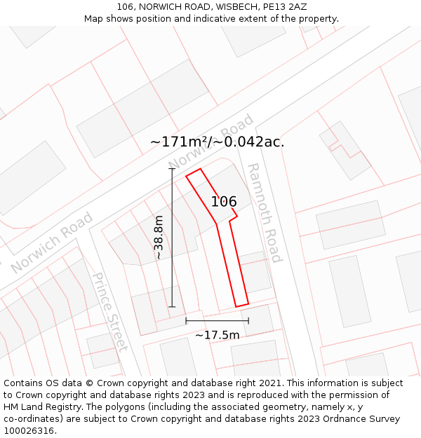 106, NORWICH ROAD, WISBECH, PE13 2AZ: Plot and title map
