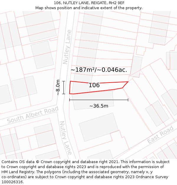 106, NUTLEY LANE, REIGATE, RH2 9EF: Plot and title map