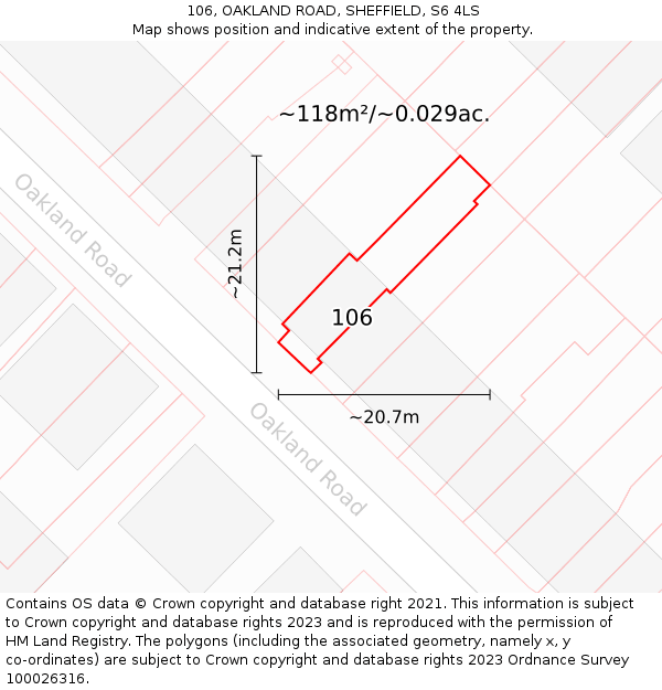 106, OAKLAND ROAD, SHEFFIELD, S6 4LS: Plot and title map