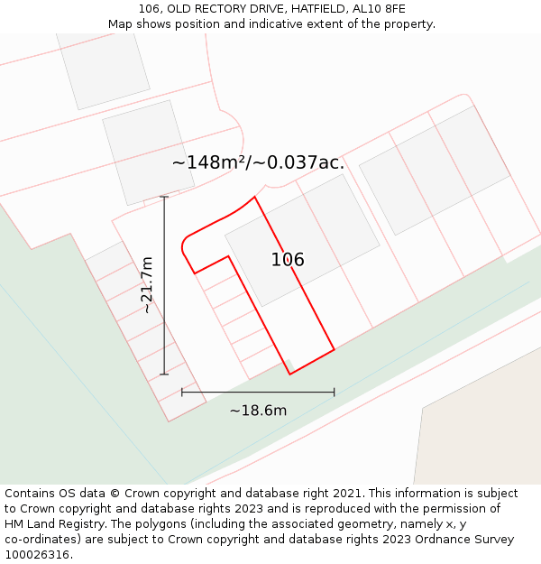 106, OLD RECTORY DRIVE, HATFIELD, AL10 8FE: Plot and title map