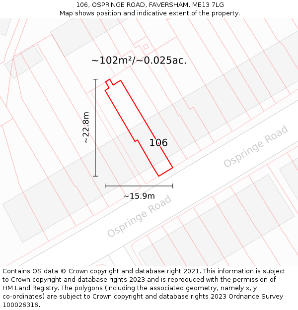 106, OSPRINGE ROAD, FAVERSHAM, ME13 7LG: Plot and title map