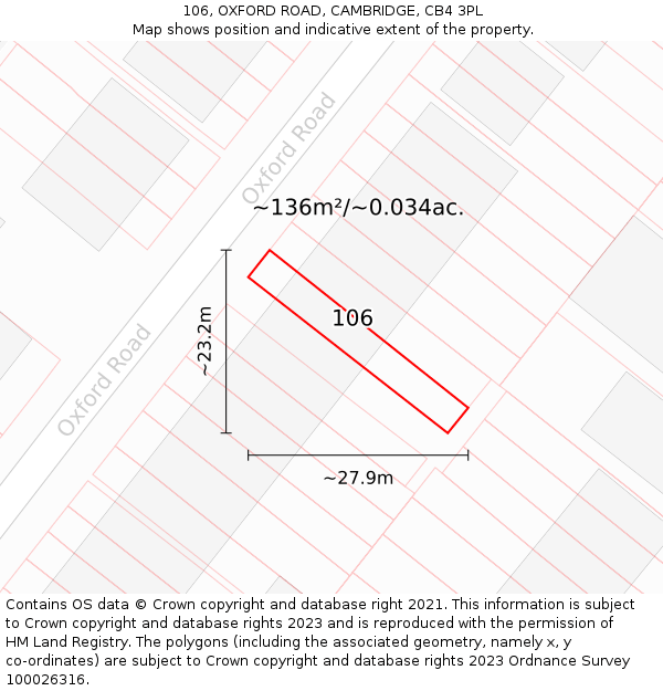 106, OXFORD ROAD, CAMBRIDGE, CB4 3PL: Plot and title map