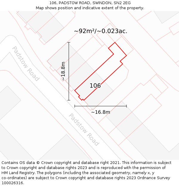 106, PADSTOW ROAD, SWINDON, SN2 2EG: Plot and title map