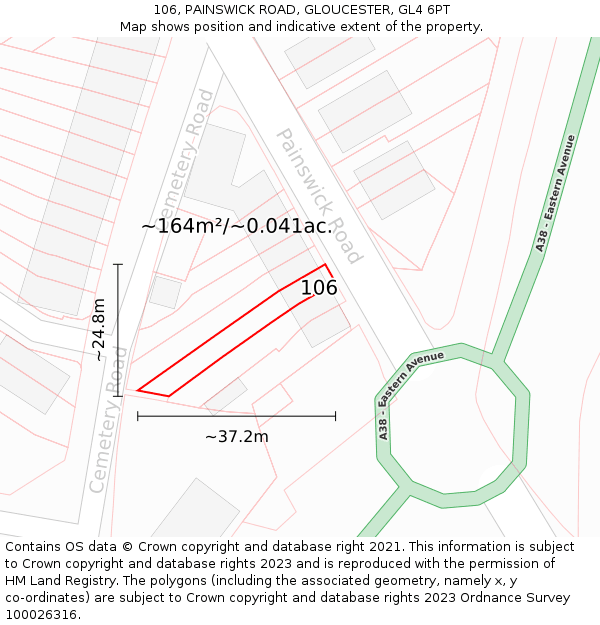 106, PAINSWICK ROAD, GLOUCESTER, GL4 6PT: Plot and title map