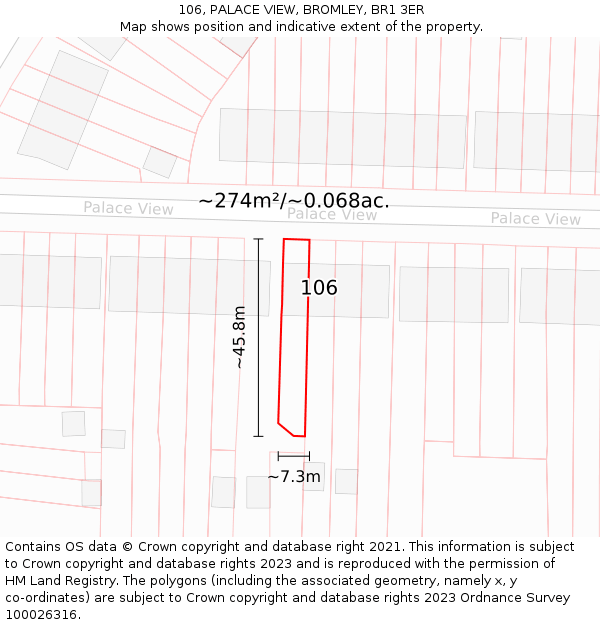 106, PALACE VIEW, BROMLEY, BR1 3ER: Plot and title map