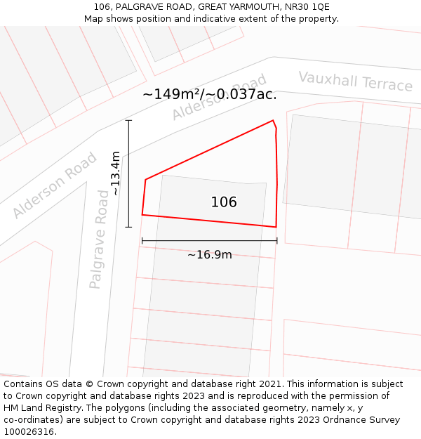 106, PALGRAVE ROAD, GREAT YARMOUTH, NR30 1QE: Plot and title map