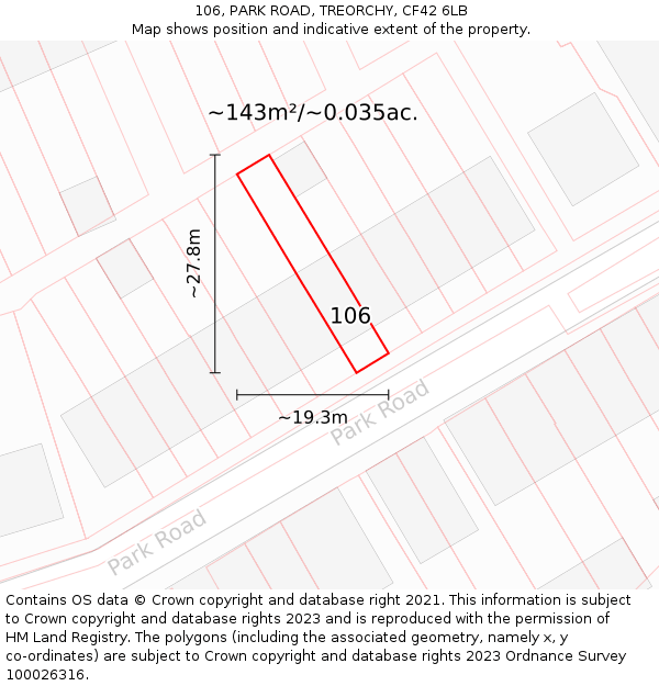 106, PARK ROAD, TREORCHY, CF42 6LB: Plot and title map