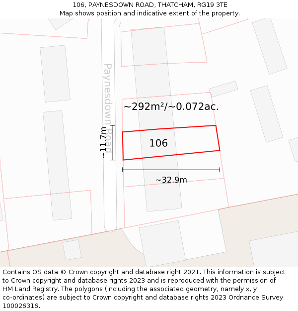 106, PAYNESDOWN ROAD, THATCHAM, RG19 3TE: Plot and title map