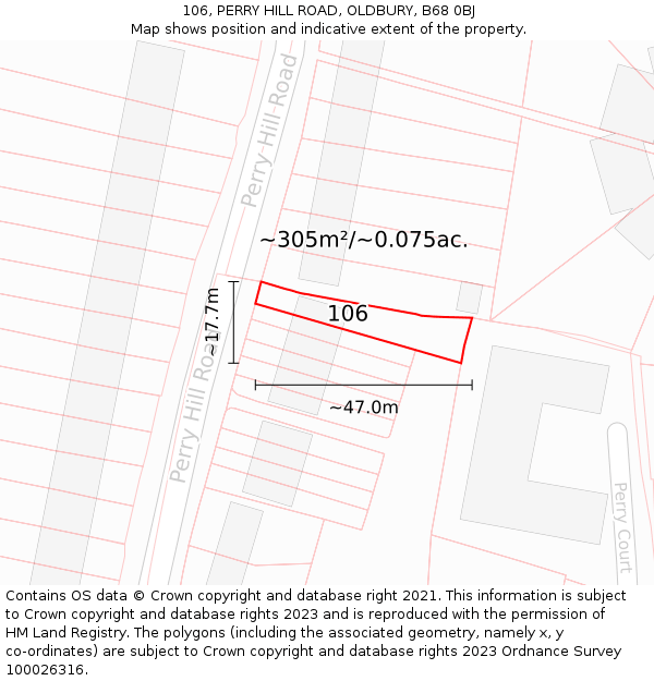 106, PERRY HILL ROAD, OLDBURY, B68 0BJ: Plot and title map