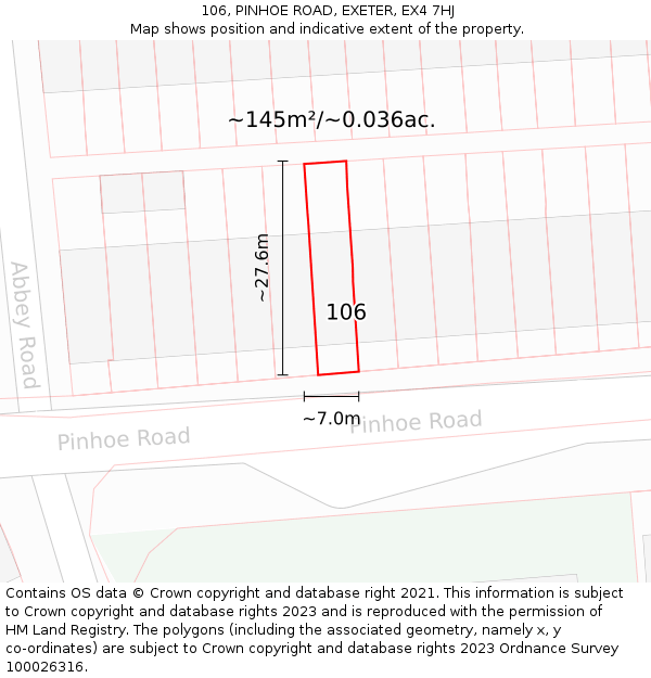106, PINHOE ROAD, EXETER, EX4 7HJ: Plot and title map