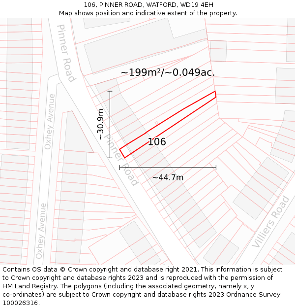 106, PINNER ROAD, WATFORD, WD19 4EH: Plot and title map