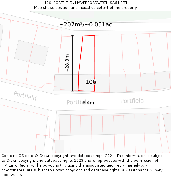 106, PORTFIELD, HAVERFORDWEST, SA61 1BT: Plot and title map