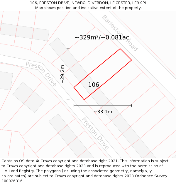 106, PRESTON DRIVE, NEWBOLD VERDON, LEICESTER, LE9 9PL: Plot and title map