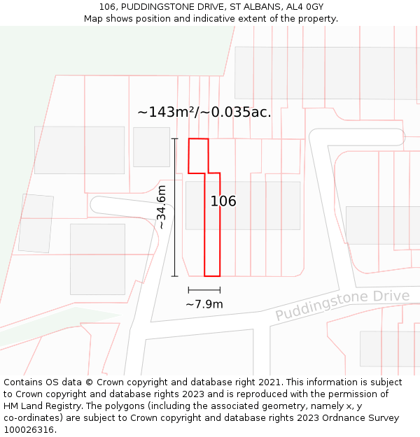 106, PUDDINGSTONE DRIVE, ST ALBANS, AL4 0GY: Plot and title map