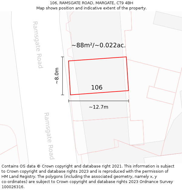 106, RAMSGATE ROAD, MARGATE, CT9 4BH: Plot and title map