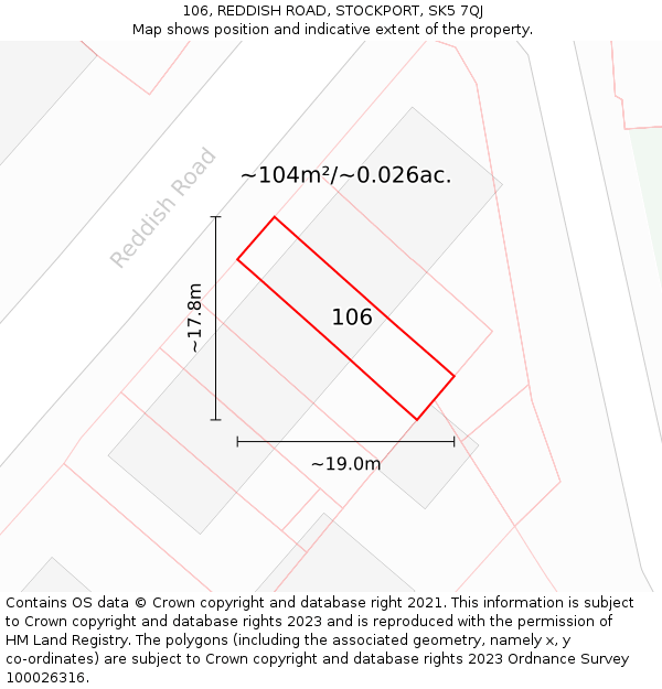 106, REDDISH ROAD, STOCKPORT, SK5 7QJ: Plot and title map