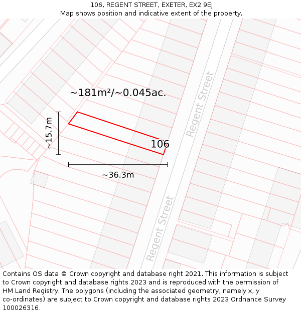 106, REGENT STREET, EXETER, EX2 9EJ: Plot and title map