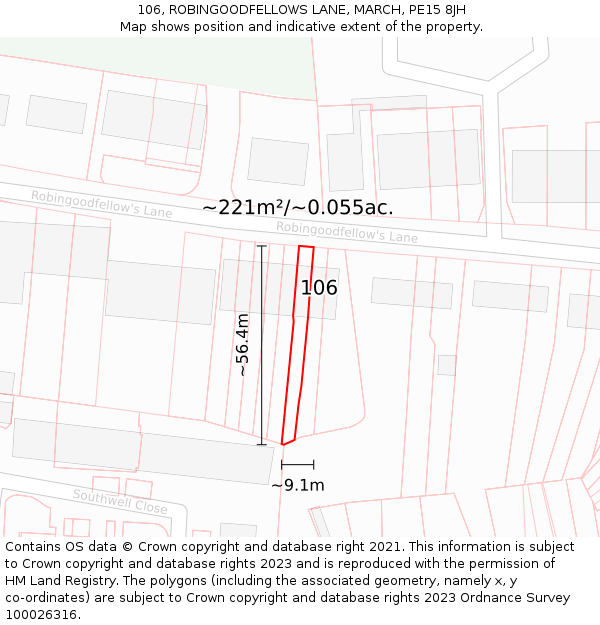106, ROBINGOODFELLOWS LANE, MARCH, PE15 8JH: Plot and title map