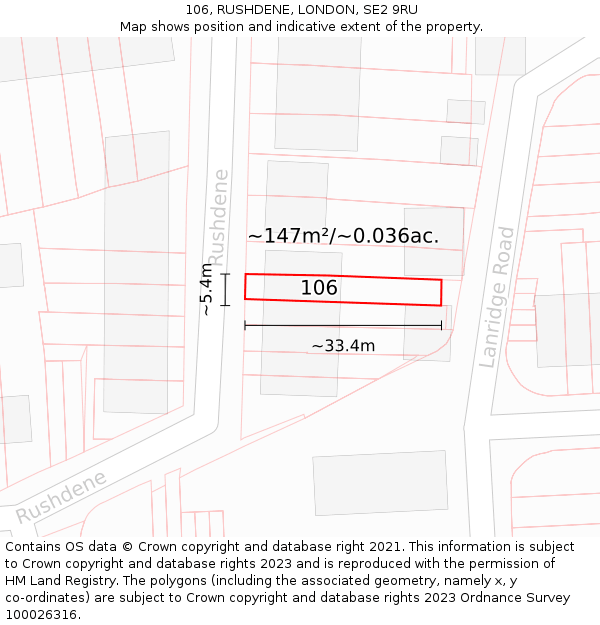 106, RUSHDENE, LONDON, SE2 9RU: Plot and title map