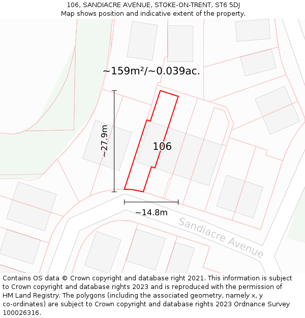 106, SANDIACRE AVENUE, STOKE-ON-TRENT, ST6 5DJ: Plot and title map