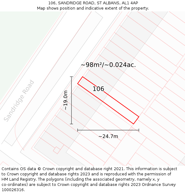 106, SANDRIDGE ROAD, ST ALBANS, AL1 4AP: Plot and title map