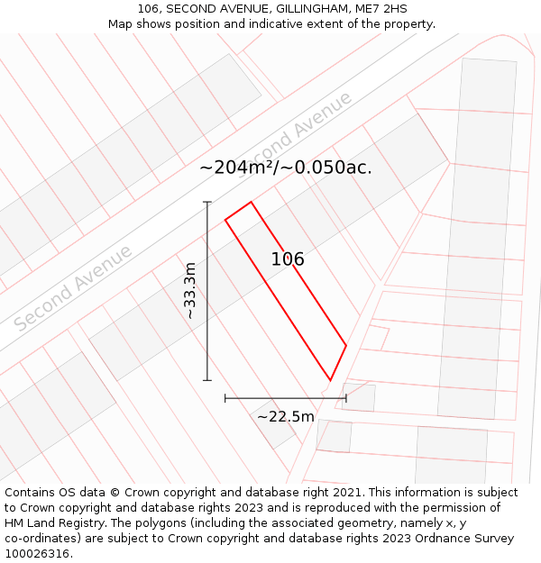 106, SECOND AVENUE, GILLINGHAM, ME7 2HS: Plot and title map