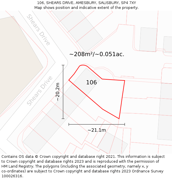 106, SHEARS DRIVE, AMESBURY, SALISBURY, SP4 7XY: Plot and title map