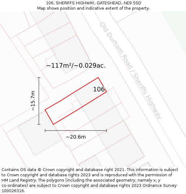 106, SHERIFFS HIGHWAY, GATESHEAD, NE9 5SD: Plot and title map