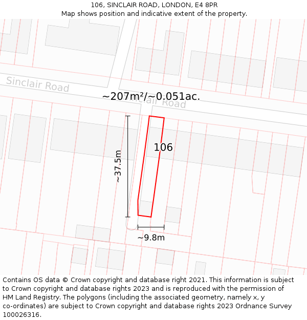 106, SINCLAIR ROAD, LONDON, E4 8PR: Plot and title map