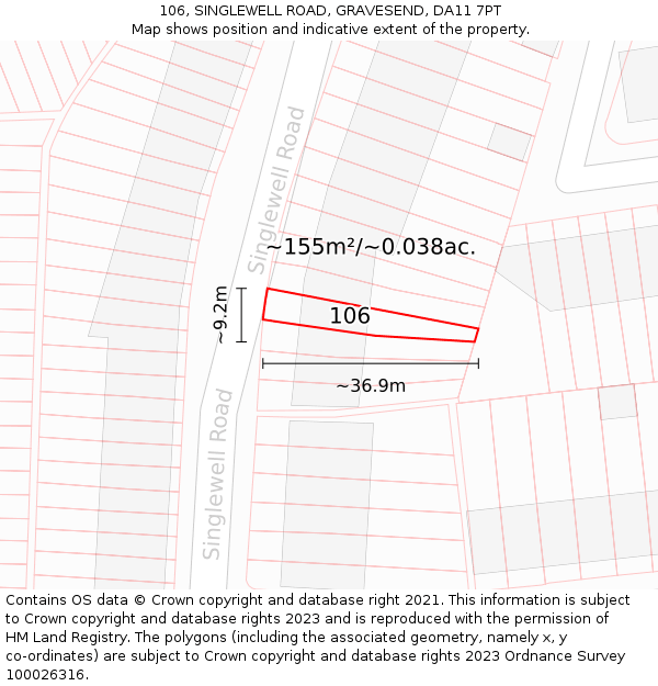 106, SINGLEWELL ROAD, GRAVESEND, DA11 7PT: Plot and title map