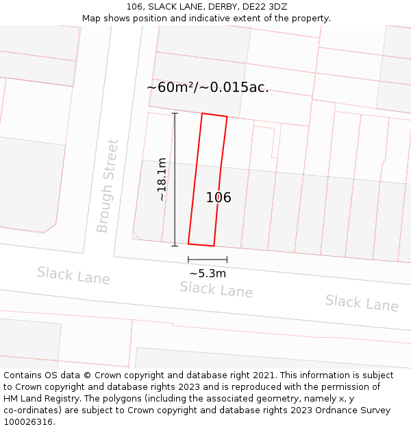 106, SLACK LANE, DERBY, DE22 3DZ: Plot and title map