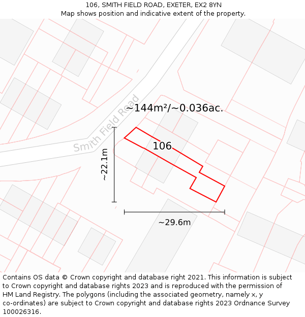 106, SMITH FIELD ROAD, EXETER, EX2 8YN: Plot and title map
