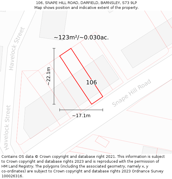 106, SNAPE HILL ROAD, DARFIELD, BARNSLEY, S73 9LP: Plot and title map