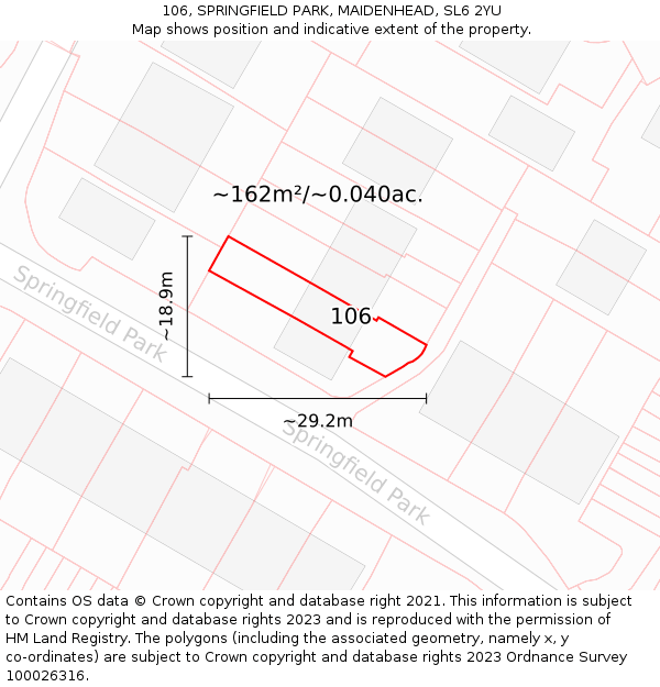 106, SPRINGFIELD PARK, MAIDENHEAD, SL6 2YU: Plot and title map