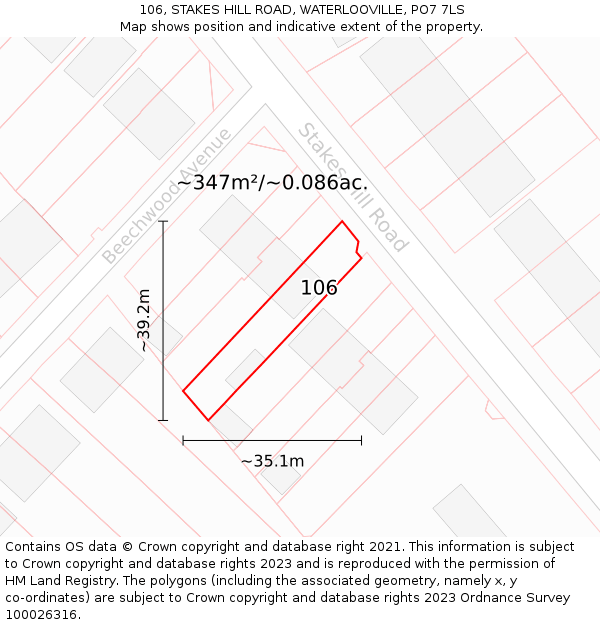 106, STAKES HILL ROAD, WATERLOOVILLE, PO7 7LS: Plot and title map