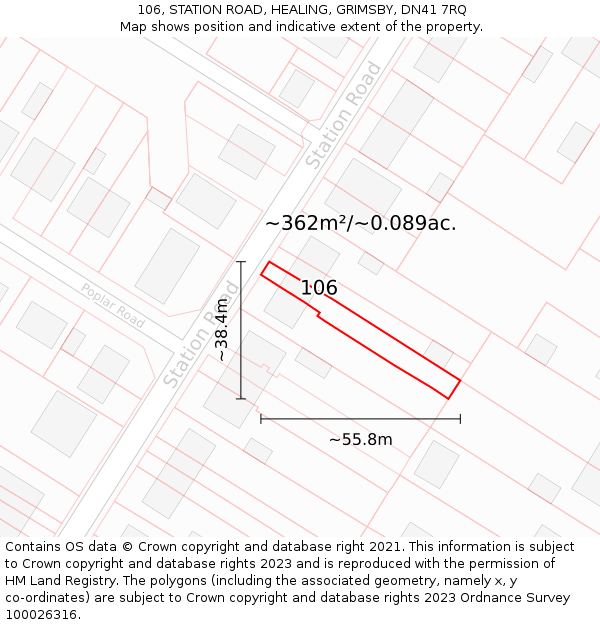 106, STATION ROAD, HEALING, GRIMSBY, DN41 7RQ: Plot and title map