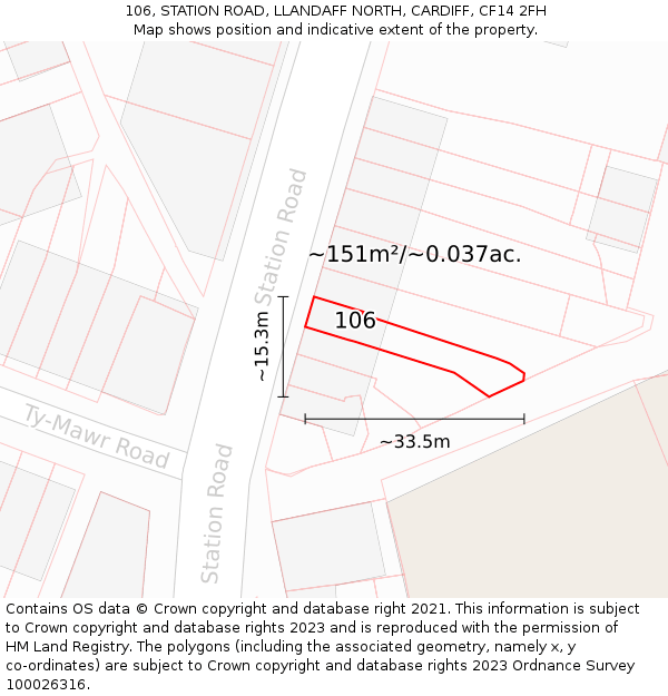 106, STATION ROAD, LLANDAFF NORTH, CARDIFF, CF14 2FH: Plot and title map
