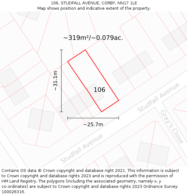 106, STUDFALL AVENUE, CORBY, NN17 1LE: Plot and title map